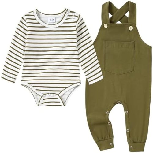 YUEMION Baby Boy Clothes Newborn Infant Boy Outfits 2Pcs Stripe Top Romper Pants Set 0-24 Months Overalls Toddler Boy Clothes