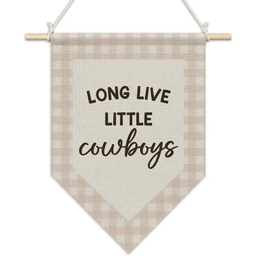 CGBHW Western Cowboy Nursery Wall Art Pennant Flag 11x15 Inch, Kids Room Wall Banner Hanging Decorations, Long Live Little Cowboys Hanging Decor for Toddler Boys Kids Room Bedroom Playroom