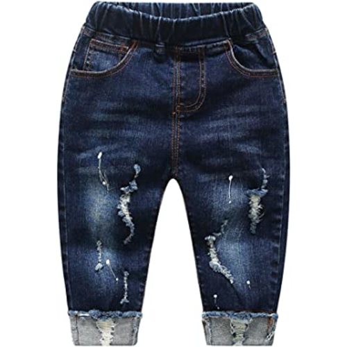 KIDSCOOL SPACE Baby Girl Boy Jeans,Little Kid Elastic Waist Ripped Denim Pants