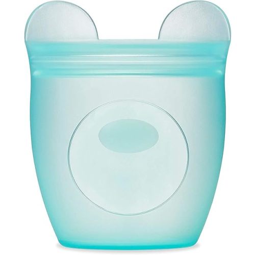 Zip Top Reusable 100% Silicone Baby + Kid Snack Containers - The only containers that stand up, stay open and zip shut! No Lids! Made in the USA - Teal Bear