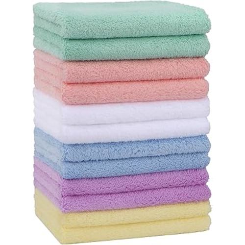 HOMEXCEL Baby Washcloths 12 Pack-Microfiber Coral Fleece Baby Bath Face Towel 7 x 9 Inch Extra Absorbent and Soft Burp Cloth and Wash Cloths for Newborn-Infants and Toddlers-Gentle On Sensitive Skin