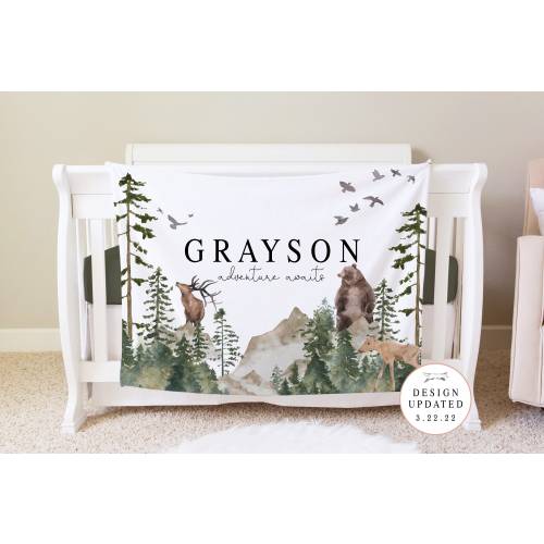 Woodland Blanket, Personalized Baby Blanket Gift, Toddler Blanket, Forest Decor, Toddler Birthday Gift, Woodland Theme Adventure Awaits BB01
