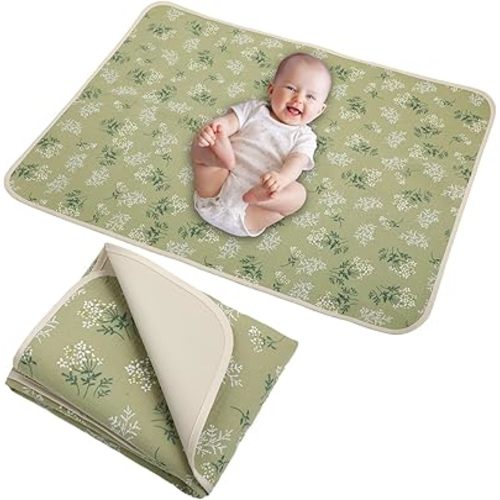 Baby Diaper Changing Pad, 19.7"x25.6" Waterproof Changing Pad Liners with 100% Muslin Cotton Front Top and Leather Back, Soft and Absorbent Portable Changing Mat for Travel, Changing Station