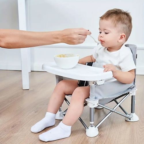 2-in-1 Portable Travel Booster Seat & Activity Chair, Bonus Kit Includes, Oversized Removable Tray with Cup Holder, Grey