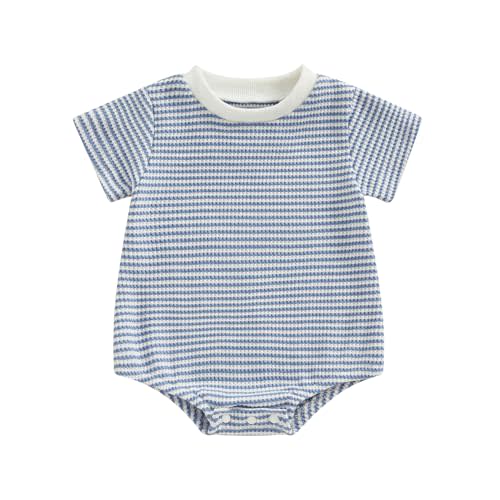 VISGOGO Unisex Baby Boy Girl Striped Romper Waffle Short Sleeve Bubble Oversized Romper Bodysuit Summer Onesie Clothes
