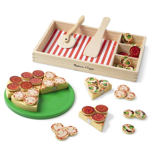 Free Shipping! Melissa & Doug Wooden Pizza Party Play Set with 36 Toppings for Toddlers Age 3+