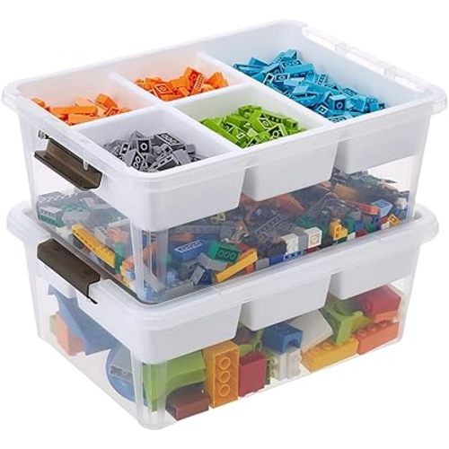Plastic Storage Box with Removable Tray Craft Organizers and Storage Clear Storage Container for Organizing Bead, Tool, Sewing, Playdoh (White, 2Pack-17QT)