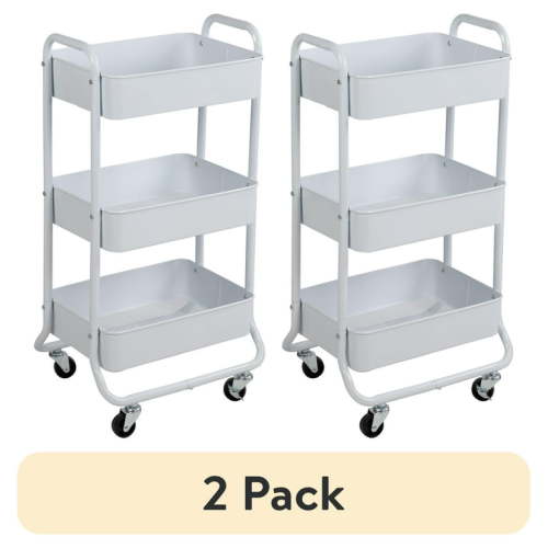 (2 pack) Mainstays Metal Frame Laundry Basket Sorter, Arctic White, 3 - Tier, Easy - Rolling, for Adults & Children