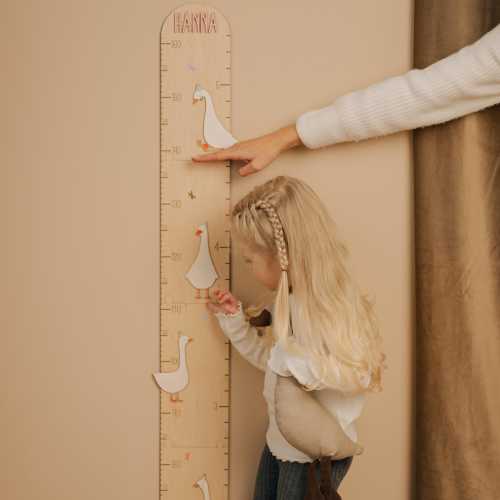 Farmhouse Nursery Growth Chart: Personalized Wooden Wall Ruler Goose Artwork