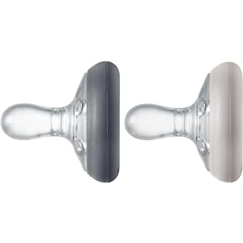 Tommee Tippee Breast-Like Pacifier, Skin-Like Texture, Symmetrical Design, BPA-Free Binkies, 0-6m, 2-Count, Slate/Cedar