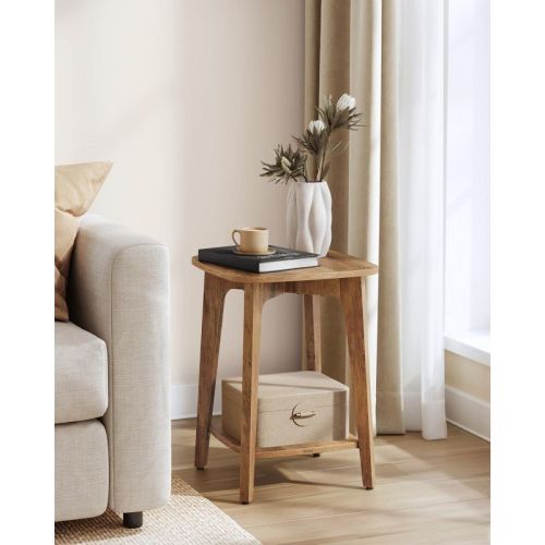 VASAGLE Side Table, Small Square End Table with Lower Shelf, Nightstand for Small Spaces, Honey Brown
