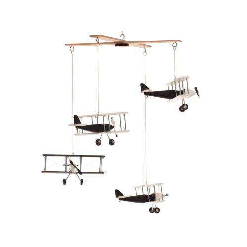 Airplane baby mobile, 4 White Black Exclusive Hanging planes, Decorative wooden handmade craft, Travel theme nursery, baby shower/pilot gift