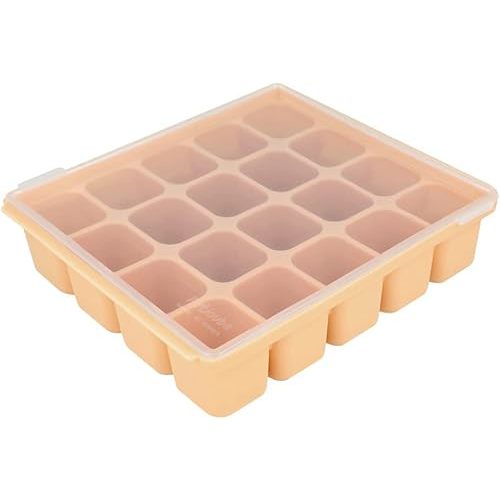 Baby Food Storage Silicone Cubes with Clip-On Lid Freezer Tray Baby Food Soups Purees Ice Easy and Safe Design Made in Korea (20 Sand Beige)
