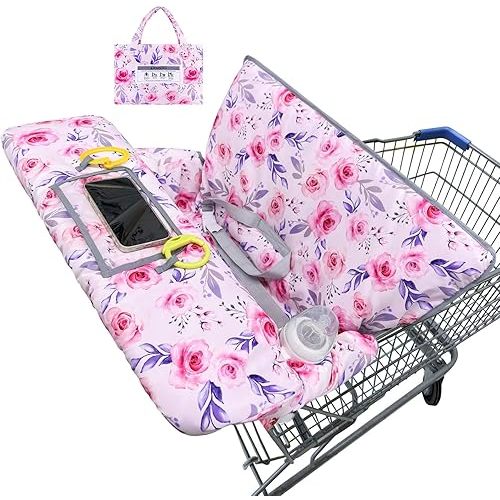 Basumee Shopping Cart Cover for Baby High Chair Covers for Restaurant Seat Grocery Cart Cover for Babies Girl Boy Cart Covers with Storage Pouch Baby Shopping Cart Cover, Light Pink