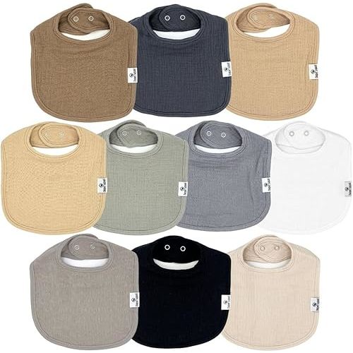 DiaperSquad's 10-Pack Baby Bibs for Drooling and Teething, Bibs for Boys, Baby Girl - Solid Cotton Baby Drool Bibs