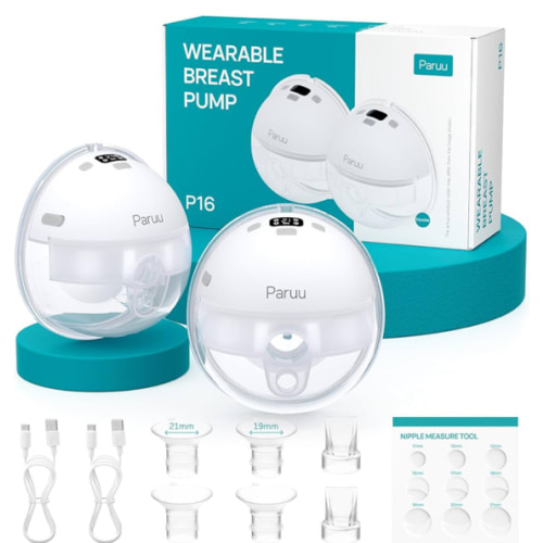 Paruu Hands Free Breast Pump P16, Wearable Breast Pump Electirc Portable with 4 Modes & 12 Levels, Max 309mmHg Strong Suction 19/21/24mm Flange Inserts Wearable Breastfeeding Pump, 2 Pack White