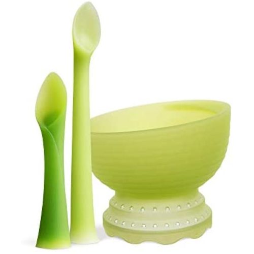 Olababy 3 Piece Parent Led and Baby Led Weaning First Feeding Set, Includes Training Spoon, Feeding Spoon and Steambowl