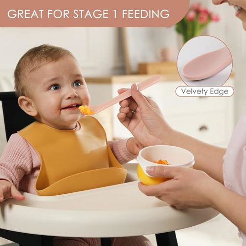 6-Piece Silicone Feeding Spoons for First Stage Baby and Infant, Soft-Tip Easy on Gums I Training Spoon | Baby Utensils Feeding Supplies, Dishwasher & Boil-proof - Natural