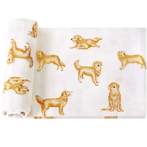 LifeTree Muslin Swaddle Blankets, 70% Viscose from Bamboo and 30% Cotton Baby Swaddle Blankets Unisex Swaddling Blanket for Newborn, Soft Large 47" x 47", Golden Retriever Baby Blanket