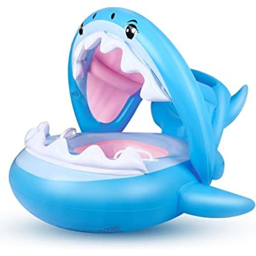 Baby Float Swimming Pool Toddler Floaties with Inflatable Canopy Shark Infant Pool Float for Kids Aged 6-36 Months