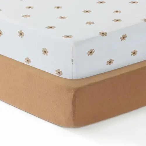 Pack n Play Sheets Fitted,Pack and Play Sheets,2Pack,Mini Crib Mattress Sheets Boys,Girls,100% Cotton Crib Sheet,Pack n Play Sheets,24x38 Mini Crib Sheets | Brown, Flowers