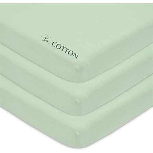 American Baby Company 3 Pack Fitted Mini Crib Sheet 24" x 38", Soft Breathable Neutral 100% Cotton Jersey Portable Sheet, Celery, for Boys and Girls, Fits Most Pack N Play Mattresses