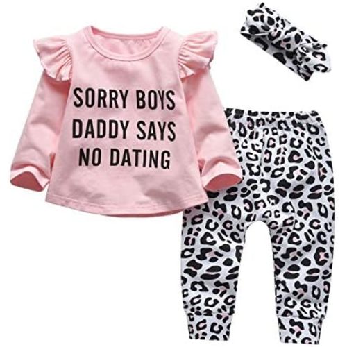 3Pcs Baby Girl Clothes Long Sleeve Letter Tops Casual Pants and Headband Outfit Set