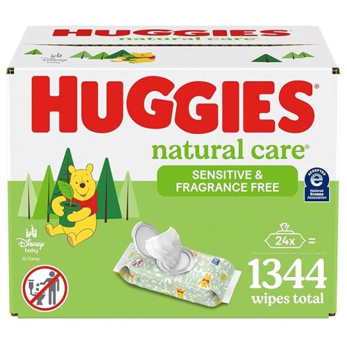 Sensitive Baby Wipes, Huggies Natural Care Baby Diaper Wipes, Unscented, Hypoallergenic, 99% Purified Water, 24 Soft Pack (1344 Wipes Total)