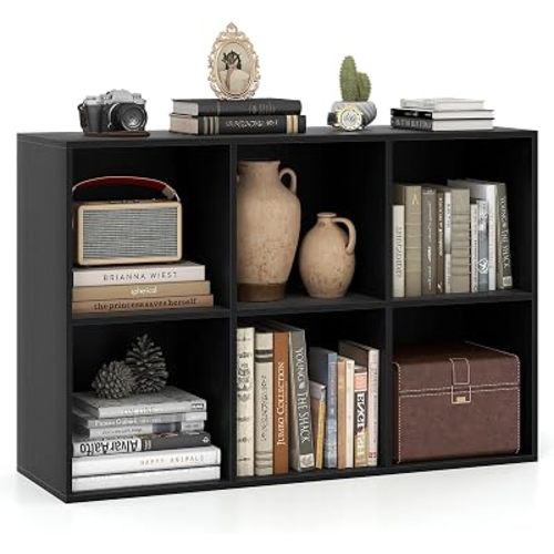Giantex 6-Cube Bookcase, 3-Tier Cubby Bookshelf, Horizontal Vertical Display Rack with Anti-Tipping Kits, Modern Storage Organizer Shelf Unit for Bedroom, Living Room, Study Room, Black