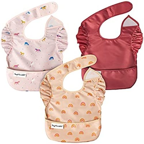 Tiny Twinkle Mess-Proof Baby Bib - Waterproof Bib for Baby Boy or Girl - Machine Washable - Adjustable Closure - PVC, BPA, & Phthalate Free - Great for Travel - Baby Food Bibs (3 Pack, Boho Unicorn)