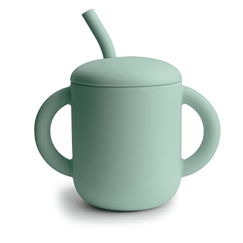 mushie 100% Silicone Training Cup & Straw for Toddlers | 6 Months+ (Cambridge Blue)
