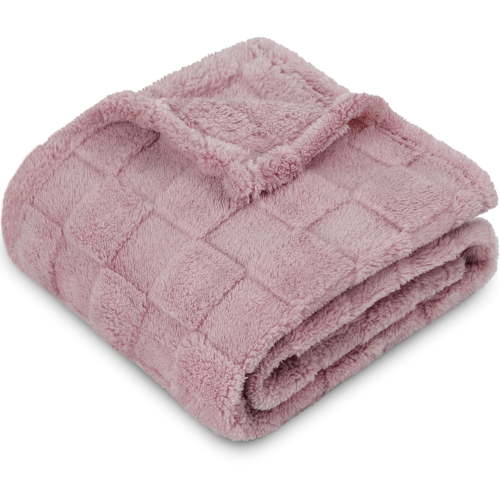 3D Gingham Fleece Baby Blanket for Girls Boys Chessboard Grid Warmer Comfort Reversible Shaggy Cozy Decor for Home Bed Blanket for Toddlers 30 x 40 Inches Dusty Pink