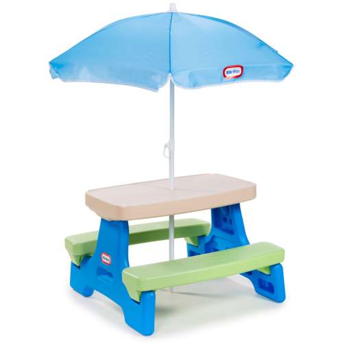 Little Tikes Easy Store Jr. Play Table with Umbrella - Blue/Green – Toddler Picnic Table for Indoor & Outdoor Activities