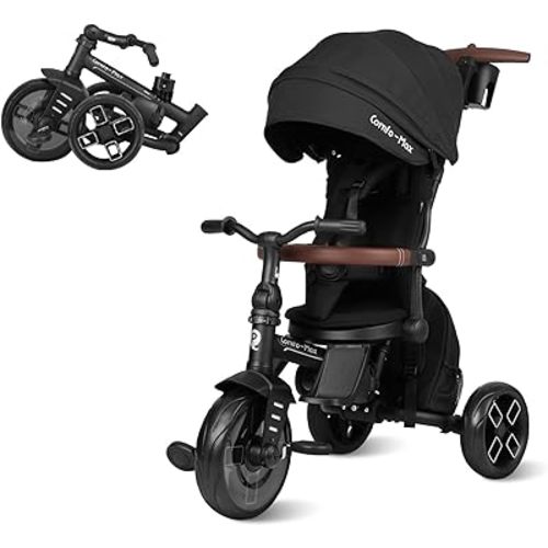 QPlay Toddler Bike Stroller for Baby 10 Months to 6 Years Old, 8-in-1 Foldable Stroller Bike for Toddlers 3-5 Boys & Girls Gifts Trike — Adjustable Handle, Triple Footrest, Canopy & Storage Bag
