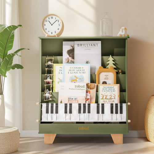 Robud Kids Bookshelf, Wooden Book Shelf with Stability & Sturdiness, 5-Tier Montessori Bookshelf for Kids with Ideal Size, Book Shelf for Kids Rooms, Nursery, Playrooms,Green