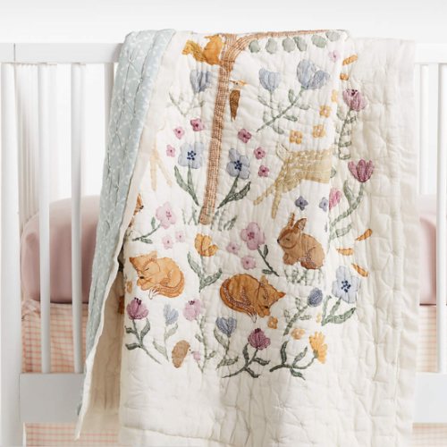 Wonderland Prairie Embroidered Organic Cotton Voile Baby Crib Quilt