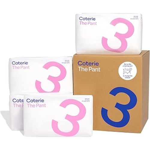 Coterie The Pant, Size 3, Pull Up Style Diapers for Sensitive Skin, Hypoallergenic, Super Absorbent Overnight Leak Protection, 12/24 M (14-24 lbs) 144 Count