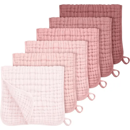Looxii Muslin Burp Cloths 100% Cotton Muslin Cloths Large 20''x10'' Extra Soft and Absorbent 6 Pack Baby Burping Cloth for Boys and Girls Gradient Pink