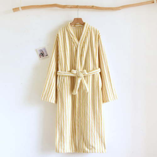 EazyTech Women's Cotton V-Neck Long Sleeve Button Down Bathrobe - Soft Striped Homewear with Pocket