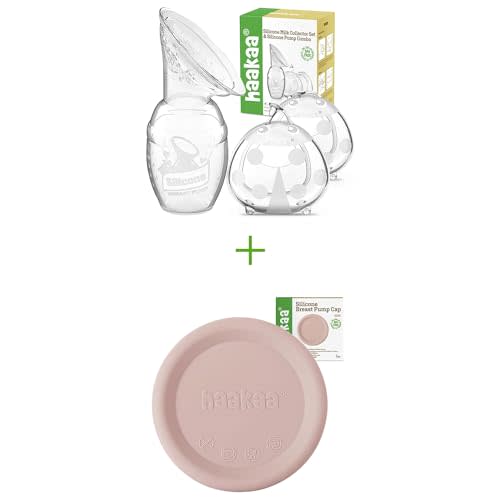 haakaa Manual Breast Pump 4oz/100ml and Ladybug Milk Collector 2.5oz/75ml,2pcs and Silicone Cap (Blush) Combo