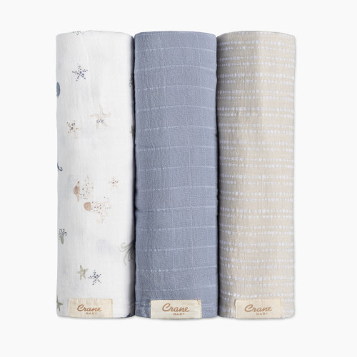 Crane Baby Cotton Muslin Swaddles (3 Pack) - Cove Sea Life