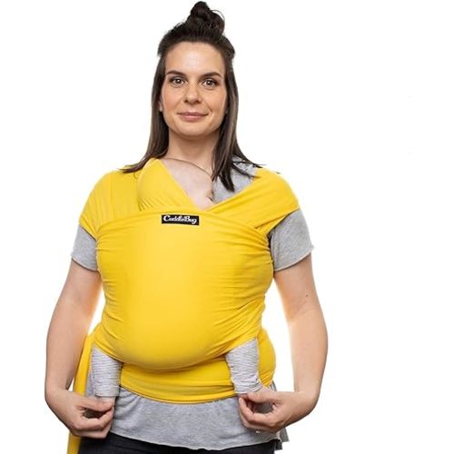 CuddleBug Baby Wrap Sling + Carrier - Newborns & Toddlers up to 36 lbs - Hands Free - Gentle, Stretch Fabric - Ideal for Baby Showers - One Size Fits All (Yellow)