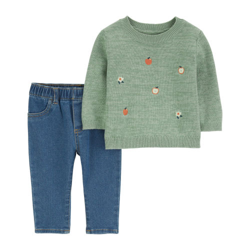 Baby 2-Piece Apple Sweater & Denim Pant Set - Carter's | Carter's