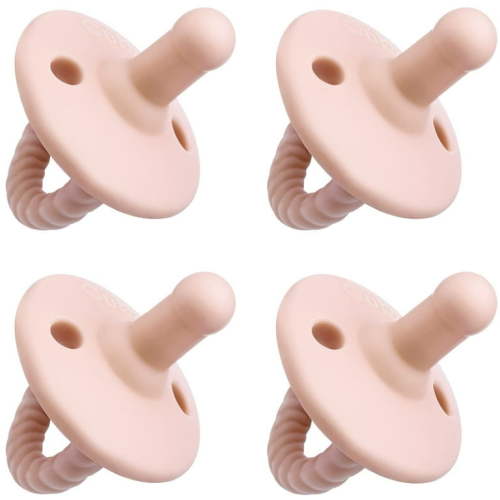 Comfy Cubs Pacifier Soother 4 Pack - 100% Food Grade Silicone, Certified BPA-Free (Stage 1, Pink)