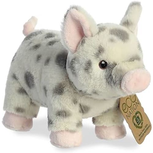 Aurora® Eco-Friendly Eco Nation™ Spotted Pig Stuffed Animal - Environmental Consciousness - Recycled Materials - White 9.5 Inches