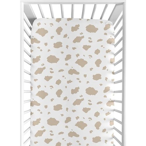 Sweet Jojo Designs Taupe and Cream Cow Print Boy Baby Fitted Crib Sheet Infant Newborn Nursery Toddler Bed Room Standard Mattress for The Western Cowboy Wild West Southern Cow Farm Animal Collection