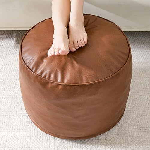 HIGOGOGO Round Stuffed Pouf Ottoman (Brown)