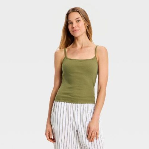 Women's Ribbed Built-in-Bra Sleep Camisole - Auden™ Olive Green L