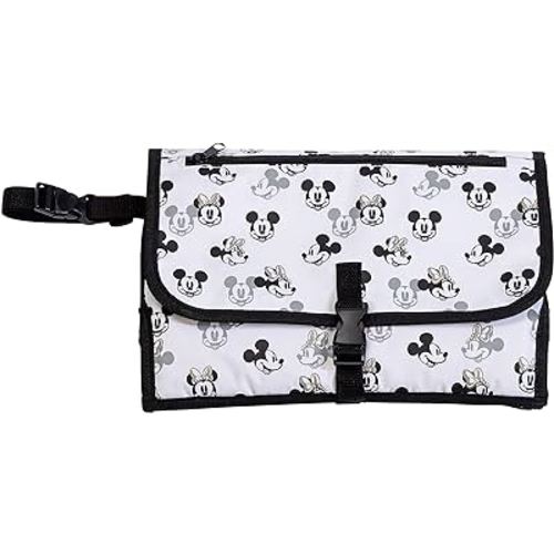 Disney Baby by J.L. Childress Portable Diaper Changing Station for Baby - Includes Wipes Case, Storage Pockets - Disney World Travel Essential - Travel Diaper Changing Kit - Mickey Minnie Ivory