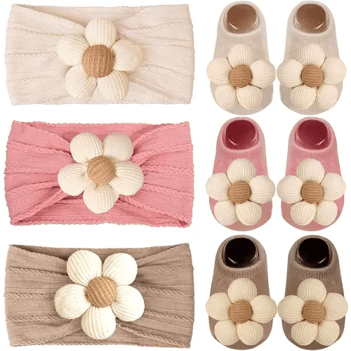 Baby Girl Headbands and Socks,Non-Slip Socks and Soft Hairbands
